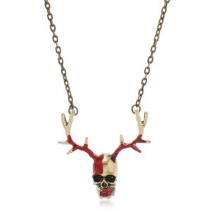 Skull with Antlers Pendant Necklace Halloween Novelty Jewelry