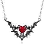 Black and Red Bat Wing Heart Pendant Necklace - Gothic Punk Vintage Statement Halloween Jewelry