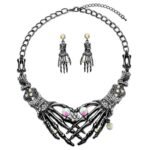Rhinestone Skull and Bone Necklace and Earrings Set Halloween Jewelry