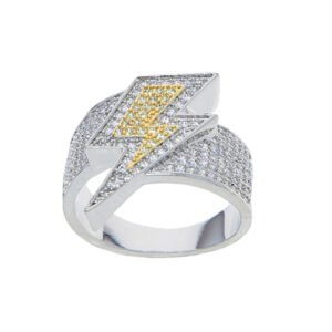 Iced Out Two-Tone Zircon Lightning Ring