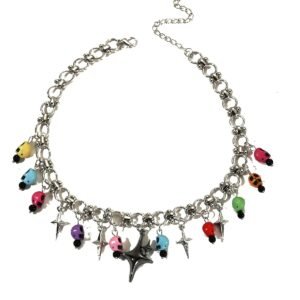 Colorful Skull Cross Choker Necklace for Women - Y2K Halloween JewelryColorful Skull Cross Choker Necklace for Women Y2K Halloween Jewelry