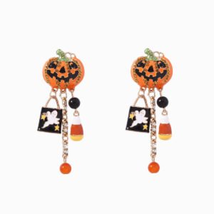 Zircon Pumpkin Skull Tassel Earrings for Women Halloween Jewelry
