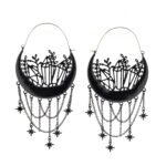 Black Gothic Flower Basket and Star Earrings for Women Halloween Jewelry