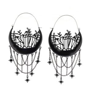 Black Gothic Flower Basket and Star Earrings for Women Halloween Jewelry