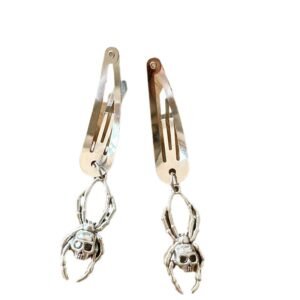 Silver Dark Style Handmade Skull and Spider Hair Clip for Women