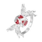 S925 Sterling Silver Skull and Butterfly Enamel Texture Ring Dark Ghost Halloween Jewelry