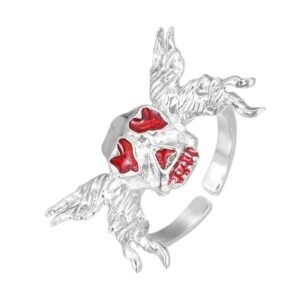 S925 Sterling Silver Skull and Butterfly Enamel Texture Ring Dark Ghost Halloween Jewelry