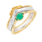 Christmas Edition Vintage Leaf Natural Green Chalcedony Ring Set 3 Pieces