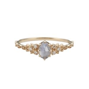 S925 Sterling Silver Natural Iolite and Labradorite Olive Leaf Ring