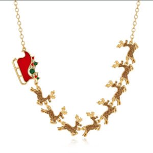 Colorful Christmas Reindeer Necklace for Women Holiday Jewelry