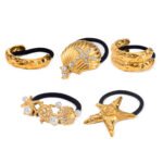 Gold Stainless Steel Ocean Starfish and Shell Hair Tie