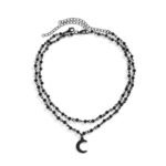 Black Heart Star Moon Necklace for Women Halloween Jewelry