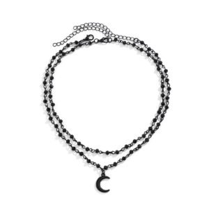 Black Heart Star Moon Necklace for Women Halloween Jewelry