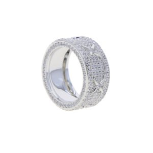 Silver Zircon Encrusted Four-Pointed Star Ring - Full Diamond Band