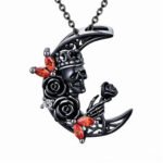 Crown Skull and Flower Pendant Necklace Halloween Punk Jewelry