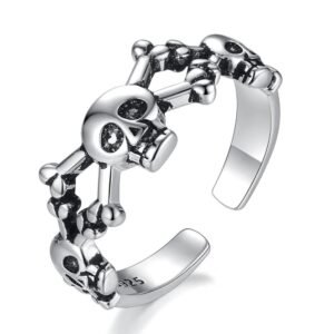S925 Sterling Silver Skull Ring Punk Halloween Jewelry