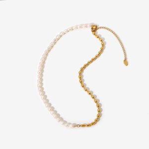 Stainless Steel 18K Gold-Plated Necklace with Freshwater Pearl Accents