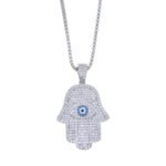 Iced Out Hand and Evil Eye Pendant Necklace
