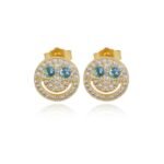 Zircon Smiley Face Stud Earrings - Hip-Hop Jewelry