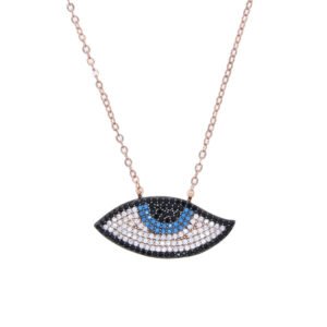 Micro Paved Black and White Zircon Turquoise Evil Eye Necklace