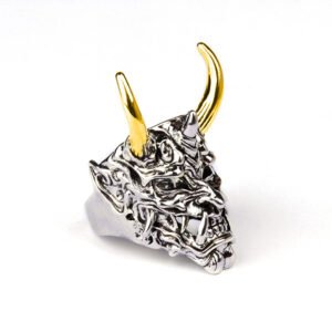 Monster Mask Pendant Necklace and Ring Set for Men Halloween Horror Punk Jewelry Gift