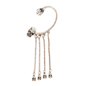 Silver Gothic Skull and Black Spider Ear Cuff Tassel Earrings for Women Halloween Jewelry