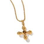 18K Gold-Plated Stainless Steel Tiger Eye Cross Necklace