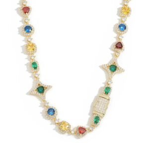 Hip Hop Colorful Gemstone Necklace Iced Out Statement Jewelry