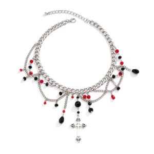 Dark Cross Pendant Necklace Gothic Style Halloween Choker