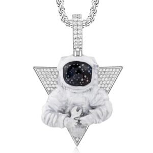 Astronaut Pendant Necklace for Men - Unique Gift Moissanite Hip-Hop Jewelry