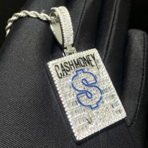 Micro-Paved Zircon Dollar Square Pendant Necklace – Luxe and Eye-Catching Statement Jewelry