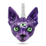 Mystical Purple Sphinx Cat Pendant Necklace with Third Eye, Hand-Painted Enamel Finish – Trendy Hip-Hop Jewelry