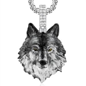 Enamel Wolf Head Pendant Necklace – Bold Gift for Men, Gothic Hip-Hop Style