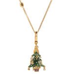 Enamel Green Christmas Tree &  Bell Pendant Necklace with Crystals – Festive Holiday Jewelry