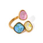 18K Gold-Plated Titanium Steel Three-Tone Rhinestone Open Ring
