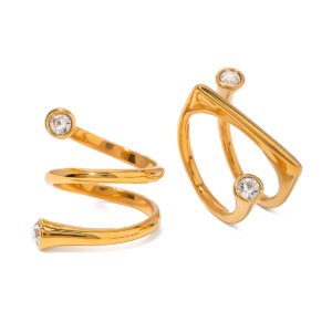 Stainless Steel 18K Gold-Plated Zircon Stacking Ring for Women