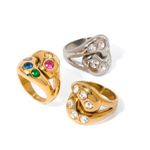 18K Gold-Plated Stainless Steel White Round Zircon Interlocking Teardrop Ring