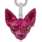Moissanite Sphynx Cat Pendant Necklace - Colorful Hand-Painted Animal Jewelry