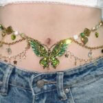 Green Butterfly Shell Necklace & Waist Chain – Festive Party Jewelry for Christmas
