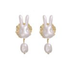 S925 Easter Bunny Earrings with Baroque Pearls