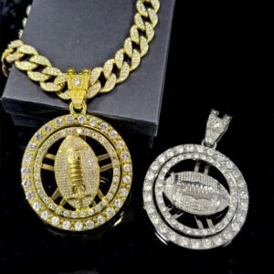 Rotating Super Bowl Football Pendant Necklace